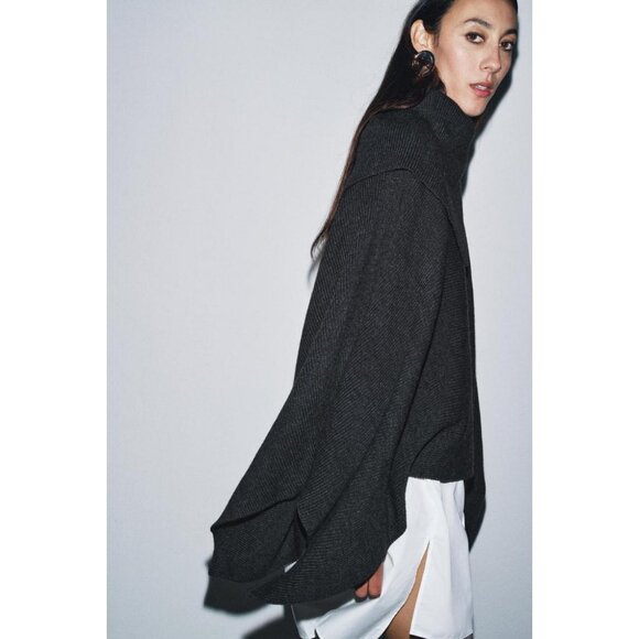 ZARA ASYMMETRIC NECK WOOL CAPE - Picture 3 of 10